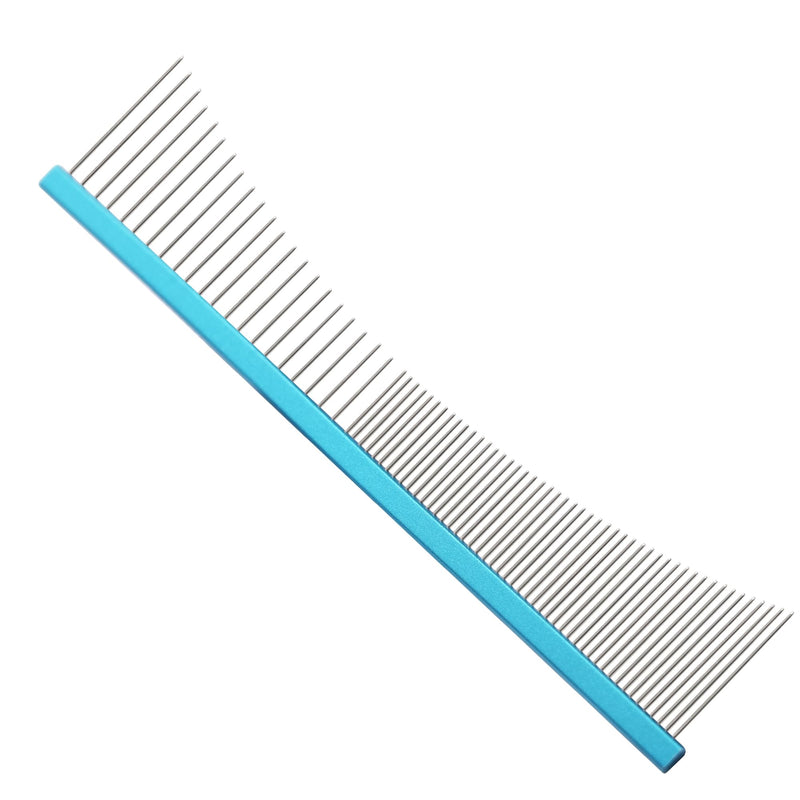 6.5 Inch Professional Concave Crescent Coarse Grooming Pet Comb Portable Wide/Fine Tooth Comb for Dogs & Cats Face & Chin Removing Tangles, Knots,Flea,Undercoat,and Excess Hair,Rounded Corners Design Blue