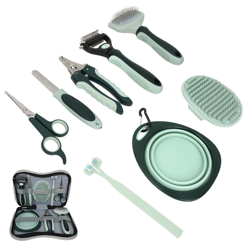 Grooming Brush Kit 8pcs for Shedding Matted Fur Self-Cleaning with Cat Dog Grooming Scissors Flea Comb Pet Grooming and Comb Bath Brush for Indoor Long-Haired Cats - PawsPlanet Australia