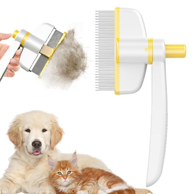 Pet Hair Removal Comb Flea Comb, Multifunctional Cat Brush with Release Button, Grooming Brush Supplies for Detangling Thinning and Shedding, All Hair Types (Yellow) Yellow