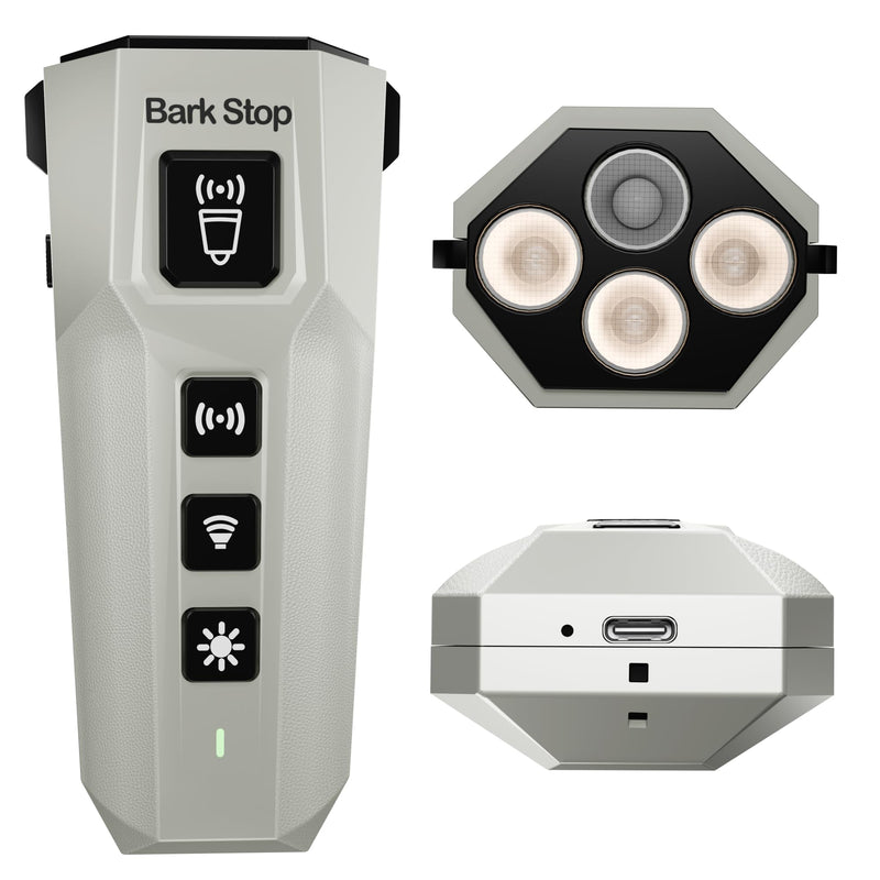 Ultrasonic Dog Bark Deterrent – Rechargeable Anti Bark Device with Dual Frequency & LED Flashlight – Handheld Trainer for Indoor and Outdoor Use (Grey) Grey