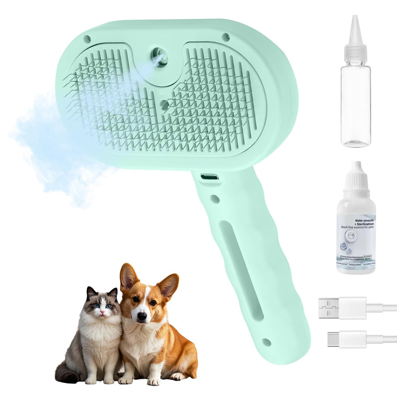 3-in-1 Pet Steam Brush, Grooming Comb with Water Tank for Cats and Dogs, Long and Short Hair (Green) Green - PawsPlanet Australia