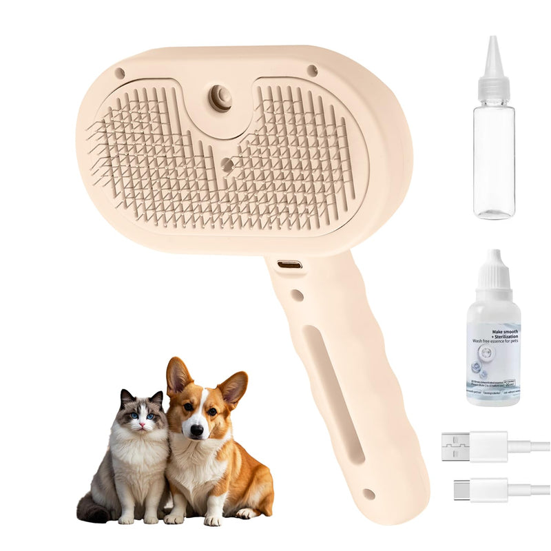 3-in-1 Pet Steam Brush, Grooming Comb with Water Tank for Cats and Dogs, Long and Short Hair (Pink) Pink - PawsPlanet Australia