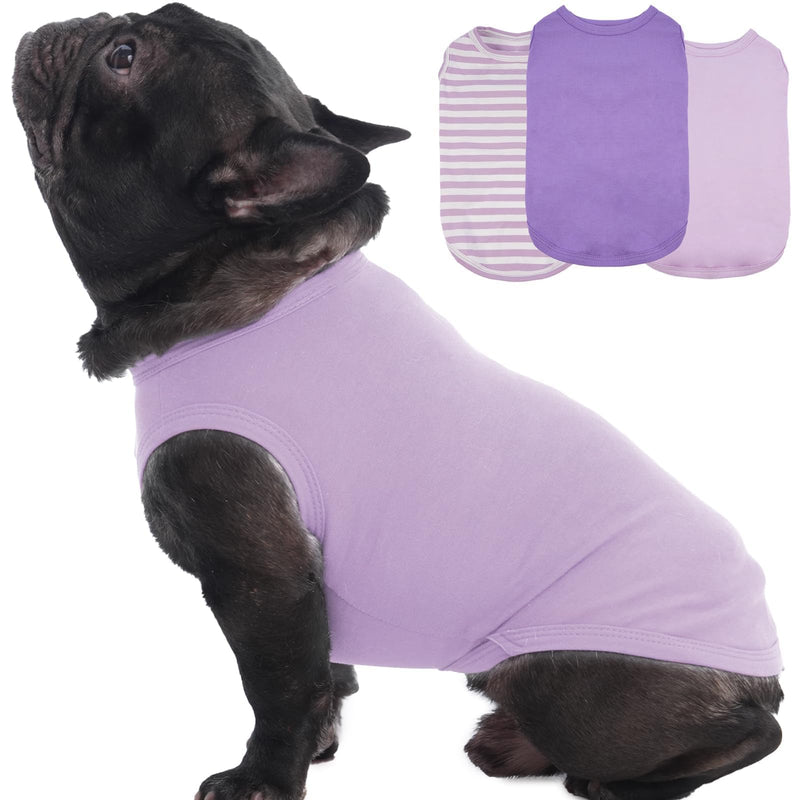 3 Pack L-Striped Purple Dog Tshirt,French Bulldog Large Sleeveless Tee to Prevent Overheating,Seaside,Backyard,Lightweight Cozy Indoor Lounge Wear,Striped & Solid Color(Purple,L) Large（Chest:18"） - PawsPlanet Australia