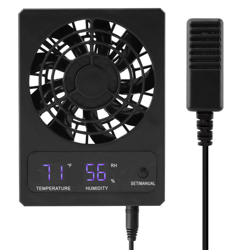 Reptile Ventilation Fan, LED Digital Thermometer and Humidity Gauge Dehumidifier for Pet Rearing Box Reptile Tank, with Humidity Sensor, for Humid Environments, Rainfo-Rest and Ecological Tanks - PawsPlanet Australia