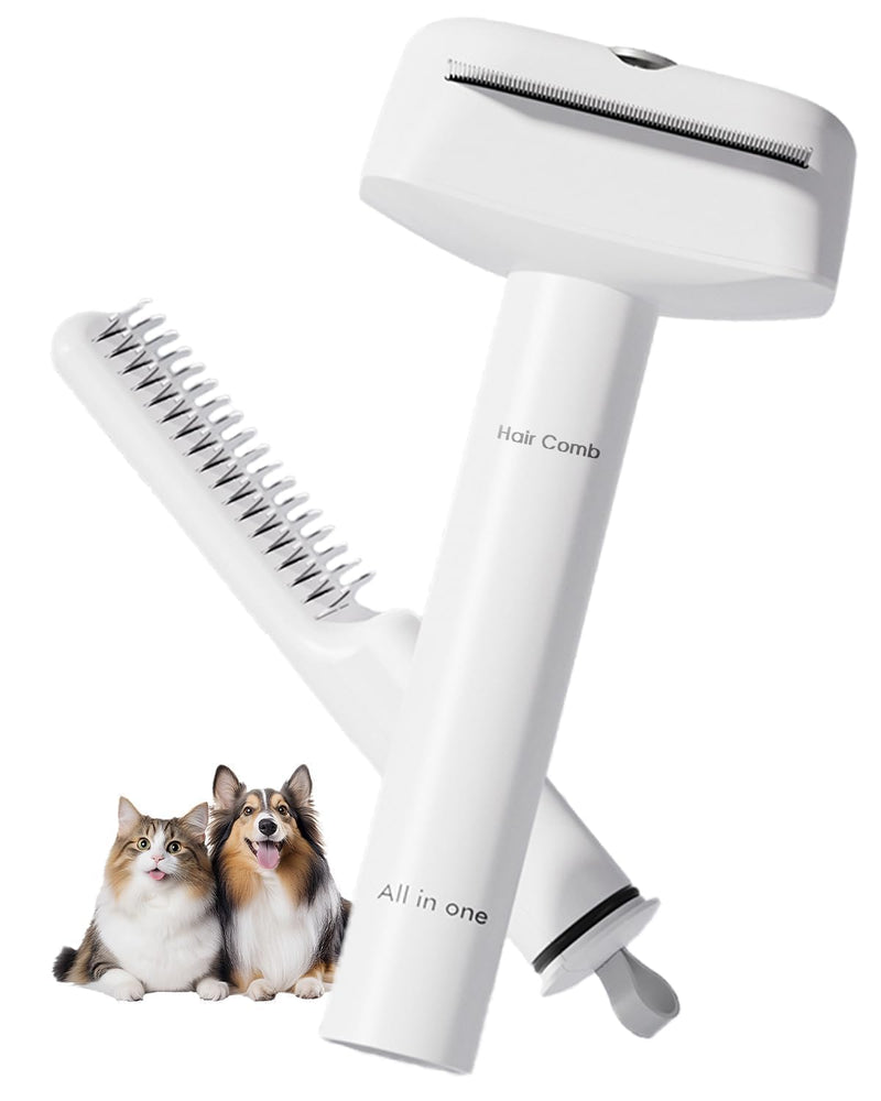 3-in-1 Pet Grooming Tool - Deshedding Dog Brush, Dematting Comb, Undercoat Rake for Long Hair Dogs & Cats, Grooming Comb for Shedding and Matting White - PawsPlanet Australia