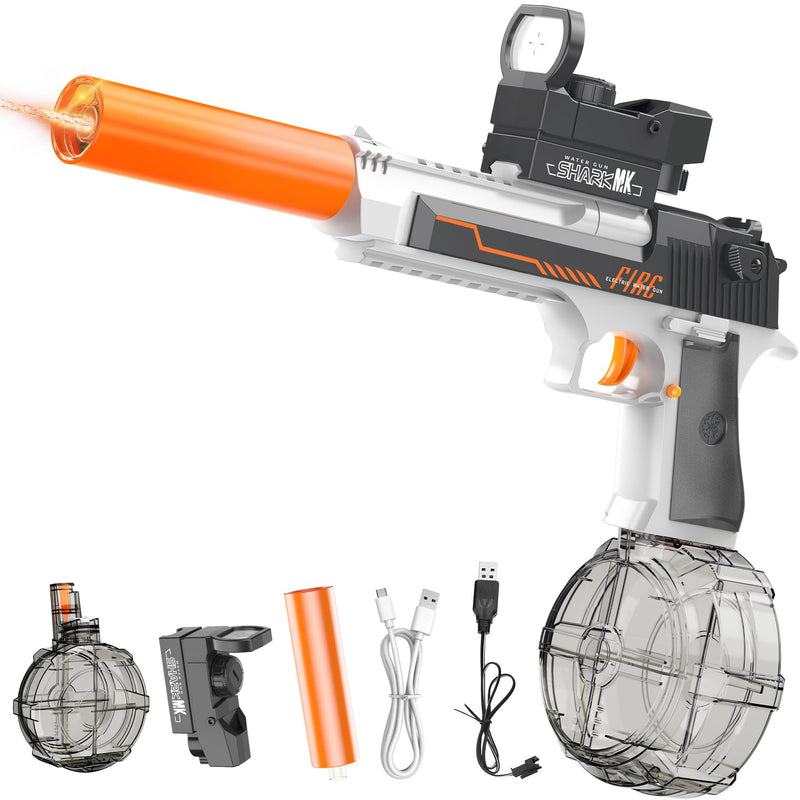 Automatic Electric Water Gun with Muzzle Flash,Powerful Squirt Guns Pistol for Adults Kids, Auto Water Blaster Pistol Outdoor Summer Toys for Pool Beach Party (Grayish-White) Grayish-white - PawsPlanet Australia