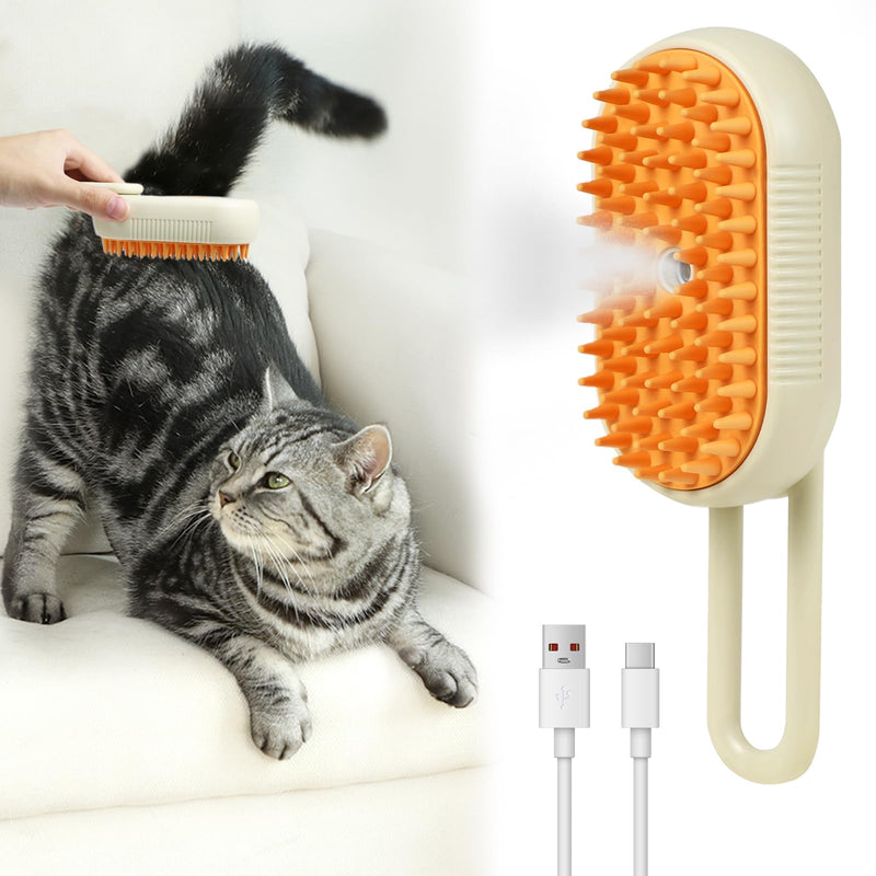Nepfaivy Pet Steam Brush for Cat - Cat Steam Brushes for Indoor Cats Shedding, Rechargeable Steaming Brush for Dogs, Dog Mist Water Steamer, Pet Spray Hair Removal Comb for Massage Grooming KhakiFoldable - PawsPlanet Australia