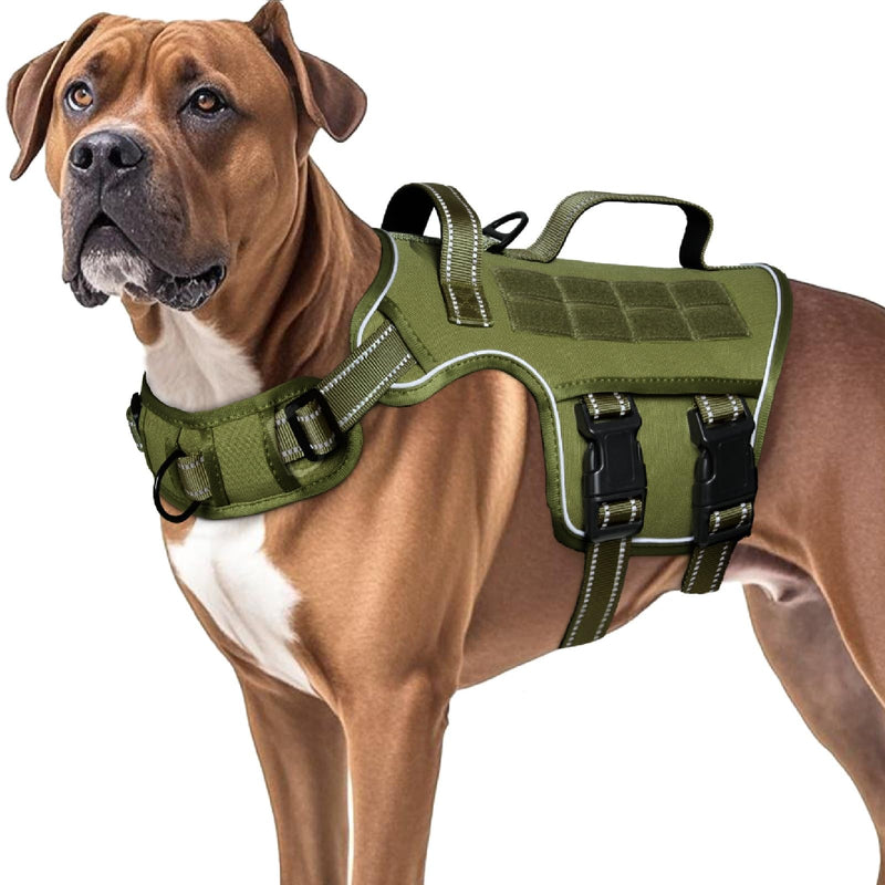 Dog Harness for Large Dogs Heavy Duty, Tactical No Pull Dog Harness with Molle System, Easy On and Off Service Dog Vest, Breathable Padded, Adjustable Reflective Pet Vest for Walking Hiking Training L(Neck:18-24",Chest:25-36"),45-80 lbs Green - PawsPlanet Australia
