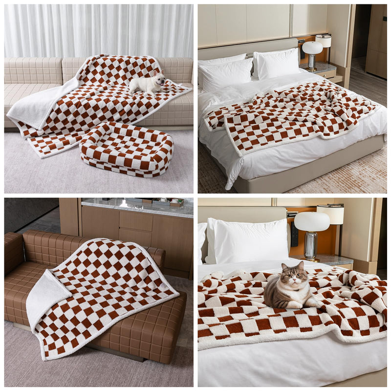 Waterproof Pet Blanket,Checked Jacquard Pets Throw Dog Blankets Dog Bed Covers Couch Sofa Stylish for Puppy Cats Washable Reversible Furniture Protection Covers (Coffee Check,S) Coffee Check S-71*100cm(28*40in) - PawsPlanet Australia