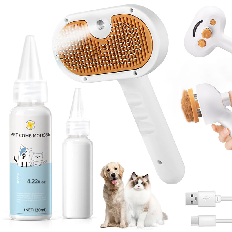 Pet Steam Brush for Dog & Cat – 3-in-1 Spray Hair Removal Comb – Steam for Shedding & Grooming – Water Brush for Long & Short Haired Pets – Spritz Defur Comb – Includes Waterless Shampoo 8in- 1 Shampoo - PawsPlanet Australia