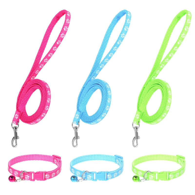 Giantree 3 Pcs Dog Collar and Leash Set, Nylon Puppy Collar and Leash Set, Puppy Collars with Bell Paw Print, Quick Release Buckle Adjustable Training Rope for Small Dogs Pet Cat Kitten - PawsPlanet Australia