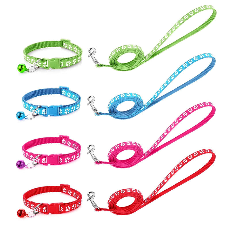 Dog Collar and Leash Set for Small Dogs, 4 Pieces, Paw Print Pattern, Adjustable 7.5-12.6 Inches - PawsPlanet Australia