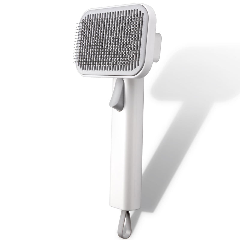 Self Cleaning Slicker Dog Cat Brush for Shedding - Deshedding Tool with Max Massage Tips, Grooming Brush for Short Medium Haired Cats & Dogs (White) - PawsPlanet Australia