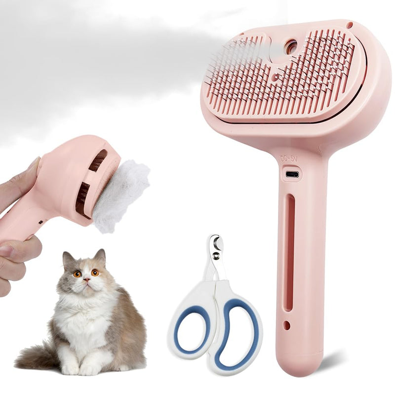 Cat Steam Brush with Release Button, Pet Spray Brushes for Shedding & Grooming, Mist Comb for Pet Long Short Haired, Steamy Brush for Cats Removing Loose Fur and Massage (Pink) Pink - PawsPlanet Australia