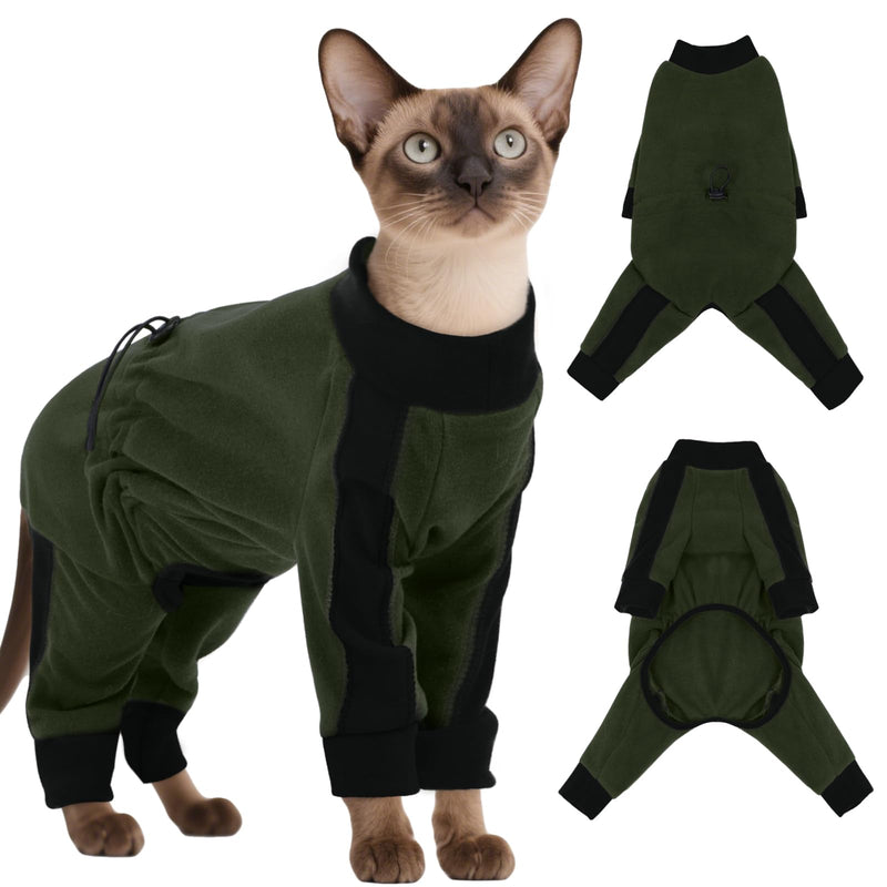 DENTRUN Cat Clothes with Anti-Shedding Fabric - Soft Recovery Suit & Breathable Lint-Resistant Cat Sweater for Wound Care & Hair Control, Kitten Onesie Pajamas, XXL, Army Green XX-Large - PawsPlanet Australia