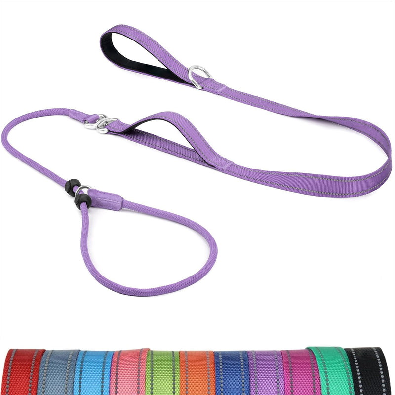 6FT Slip Lead Dog Leash with Double Padded Handle, Anti-Tangle Slip Leads for Dogs, Reflective Nylon No-Pull Training Leash for Small Medium Dogs, Purple 6 Feet - PawsPlanet Australia