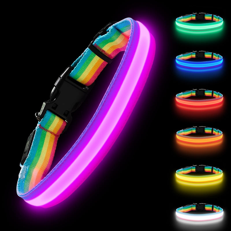 Premium LED Dog Collar for Night Walking - Light up Dog Collar Cycle 7 Solid Colors - Lighted Dog Collars USB C Rechargeable - Waterproof Glow in the Dark Dog Collars - Adjustable, Fashion, Safety(L) Large (20" - 24") 7 colors (one-click switch) - PawsPlanet Australia
