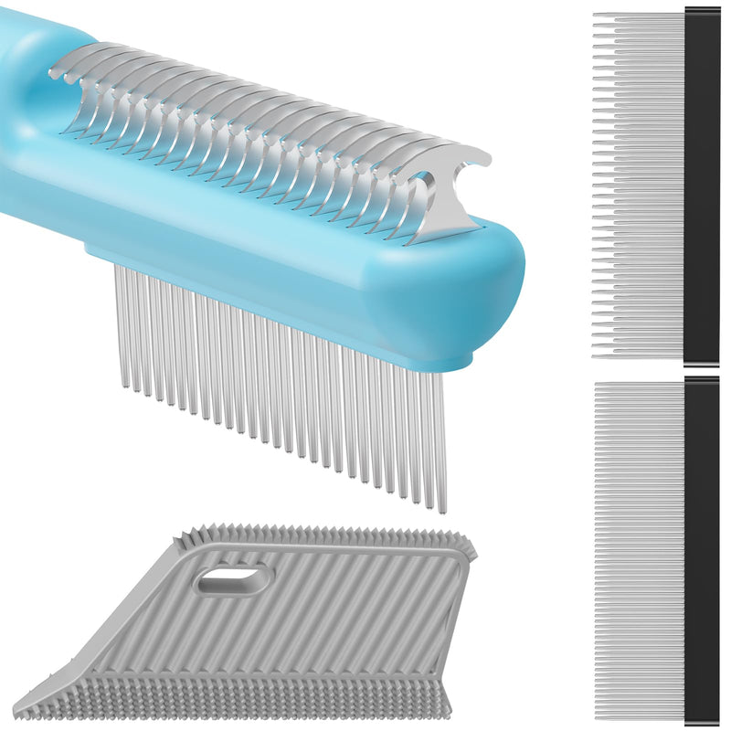 4 in-1 Pet Grooming Combo and Pet Hair Removal Soft Brush - Deshedding Dog Brush,Metal Comb for Cat and Dog,Dematting Comb,Matted Fur on Cats and Dogs - PawsPlanet Australia