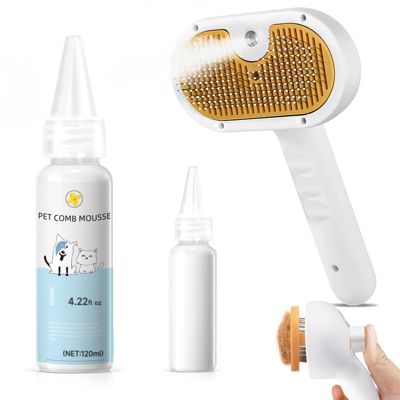 Pet Steam Brush for Dogs & Cats with Shampoo – 3-in-1 Grooming Spray Comb, Mist Massage & Defur Function, Water Spritz Deshedding Tool for Long/Short Hair, Indoor Pets (Puffease Cepillo de Vapor) - PawsPlanet Australia