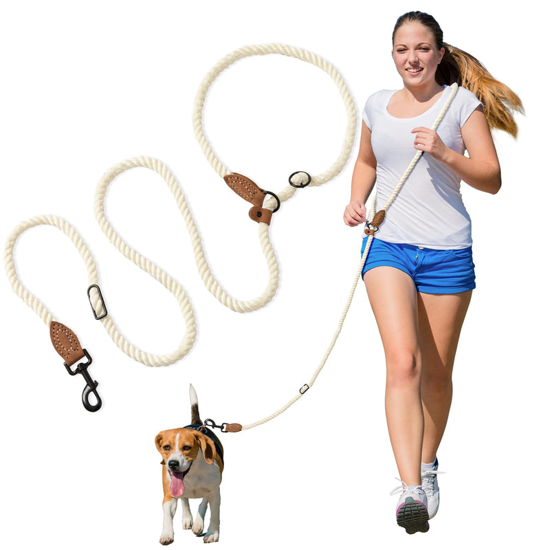 Mile High Life Hands Free Dog Leash, Crossbody Waist Leash with Genuine Leather Connection, Multifunctional Adjustable Slip Lead for Dog Walking Running (Cream, 7FT) Cream 7FT Hands Free - PawsPlanet Australia