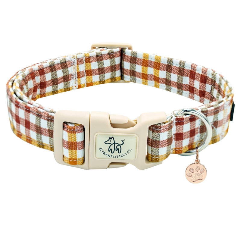 Elegant little tail Fall Dog Collar, Plaid Puppy Collars Fall Yellow Male Cute Puppy Adjustable Cotton Pet Collar with Quick Release Buckle for Small Medium Large Dogs Small (Pack of 1) - PawsPlanet Australia