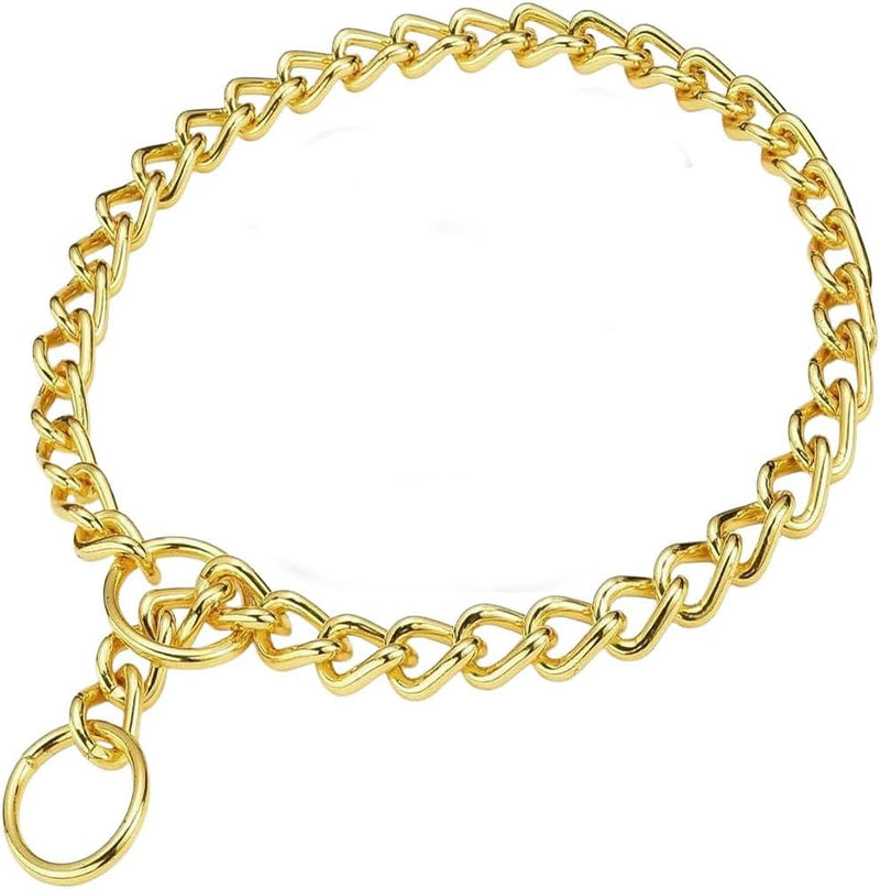 Chain Choke Collar for Dogs, Metal Slip Link Training Heavy Duty Dog Collar Martingale Puppy Collars for XXS XS Small Medium Large Big XL Breed Dogs (Gold, XL) Gold - PawsPlanet Australia