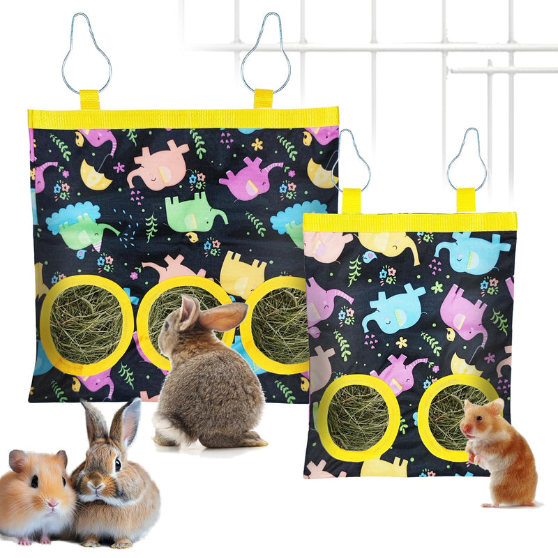 2 Pcs Rabbit Hay Feeder Bag, Hanging Hay Feeder for Small Pets - Guinea Pigs, Rabbits, Chinchillas, Hamsters - Washable Bunny Hay Bag with 2&3-Hole Design (Elephant) elephant - PawsPlanet Australia