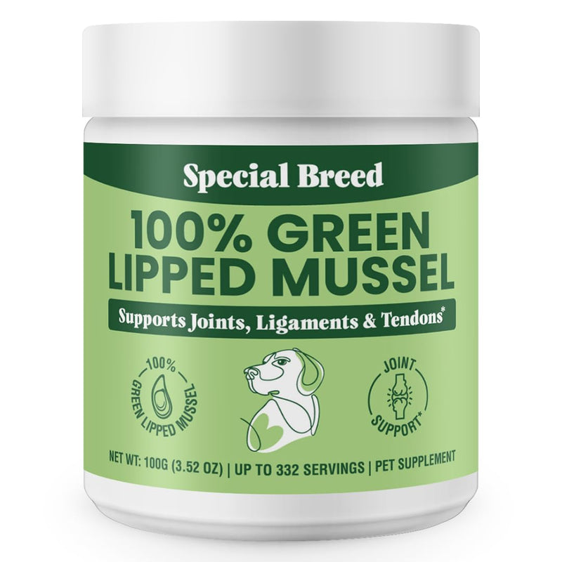 Special Breed Green Lipped Mussel Powder for Dogs & Cats - 100% New Zealand - Natural Hip & Joint Supplement for Joints, Tendons, Ligaments, Muscles - 100 Grams - Up to 332 Servings - PawsPlanet Australia