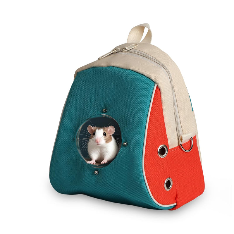 Small pet Carrier with Breathable Design Featuring Shoulder Straps and Panoramic Windows, Suitable for Hamsters, Rats, Squirrel, Sugar Gliders, Birds(Color Blocking) Color blocking - PawsPlanet Australia