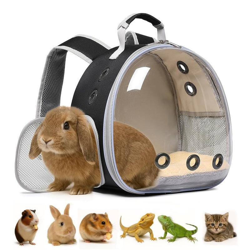 Bunny Carrier, Guinea Pig Carrier,Small Animal Carrier Backpack for Rabbit,Bearded Dragon, Lizard,Hamster,Kitten. Breathable Pet Travel Cage Bag Perfect for Vet Visits & Outdoor Adventures (Black) black - PawsPlanet Australia