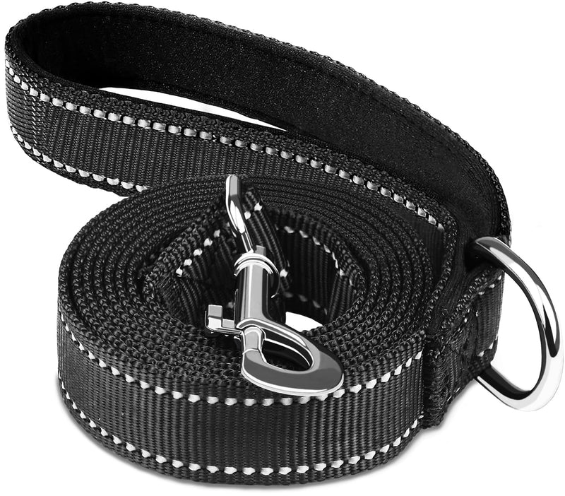 Dog Leash 6 FT, Double Sided Reflective Dog Leash with Soft Padded Handle, Durable Metal Snap Hook Nylon Heavy Duty Leashes for Small Medium and Large Dogs, 1 Inch Wide, Black - PawsPlanet Australia