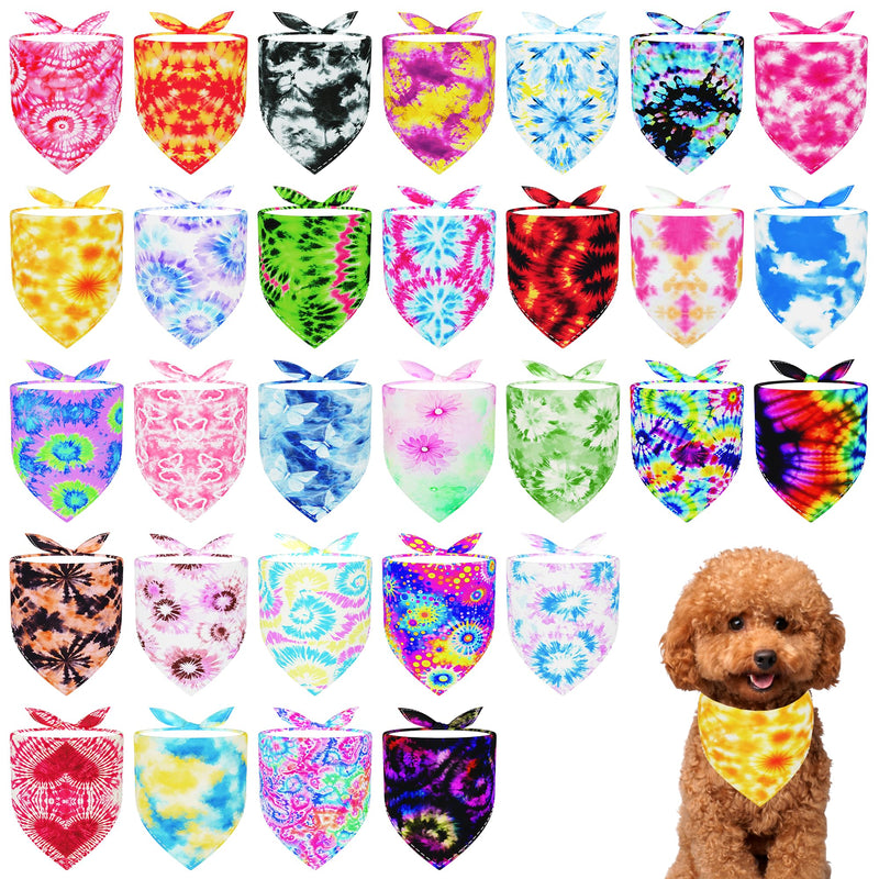 30 Pcs Tie Dye Dog Bandanas for Small Dogs Stitch Dog Bandana Bulk Reversible Print One Side Polyester Puppy Scarves Party Grooming S - PawsPlanet Australia
