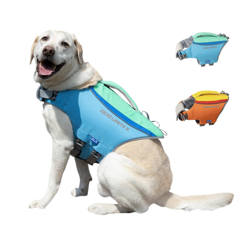 ZLX Dog Life Jacket, High Buoyancy Dog Life Vest with Secure Handle, Ripstop Lifejacket for Swimming, Boating, Water Safety, Adjustable Lightweight Floating Pet Preserver, Medium, Blue Medium (Chest Girth: 20"-24") - PawsPlanet Australia