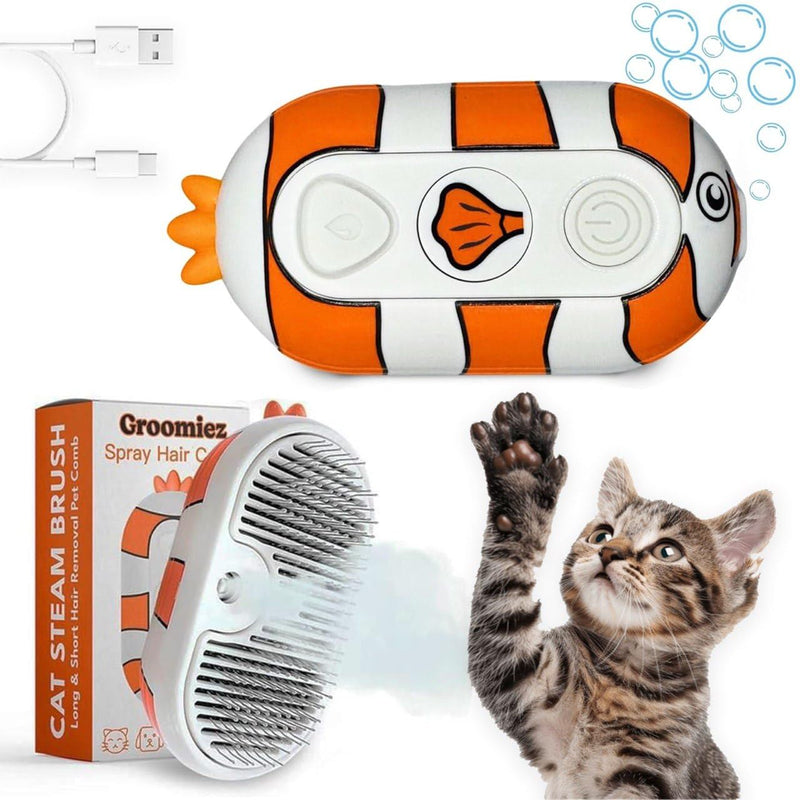 Cat Steam Brush for Shedding – 3-in-1 Grooming Tool with Mist Spray, Anti-Static, USB Rechargeable – One-Click Clean Brush for Cats and Dogs of All Fur Types - PawsPlanet Australia
