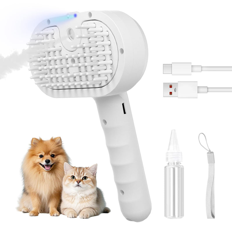 REIKIYA Cat Steam Brush,4-in-1 Spray Hair Removal Dog Brush for Shedding & Grooming with UV Light, Anti-Static Pet Spray Comb with One-Click Release Button - PawsPlanet Australia