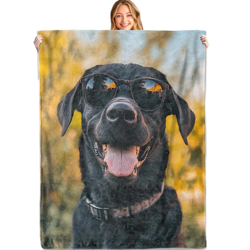 Cool Black Lab Throw Blanket, 50x60in, Soft, Lightweight Flannel, Funny Dog with Sunglasses and Summer Vibes Blankets, Gifts for Pet Owners, for Home Living Room Decor