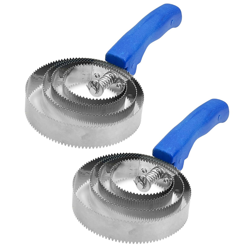 kathson 2PCS 4 Rings Curry Comb Horse Brush Scraper Reversible Stainless Steel Livestock Shedding Comb with Soft Touch Grip 2PCS, Blue