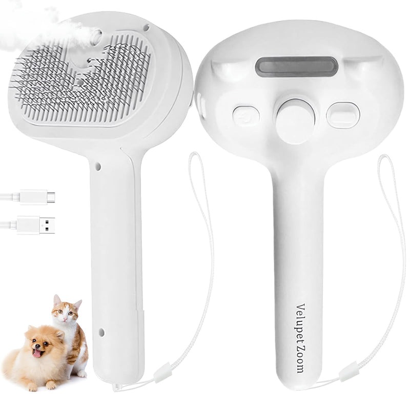 Cat Steam Brush for Shedding, Pet Steam Brush for Dog with Release Button,Anti-Static Pet Spray Hair Removal Comb,Cat Spray Comb for Long & Short Haired Pets,White White - PawsPlanet Australia
