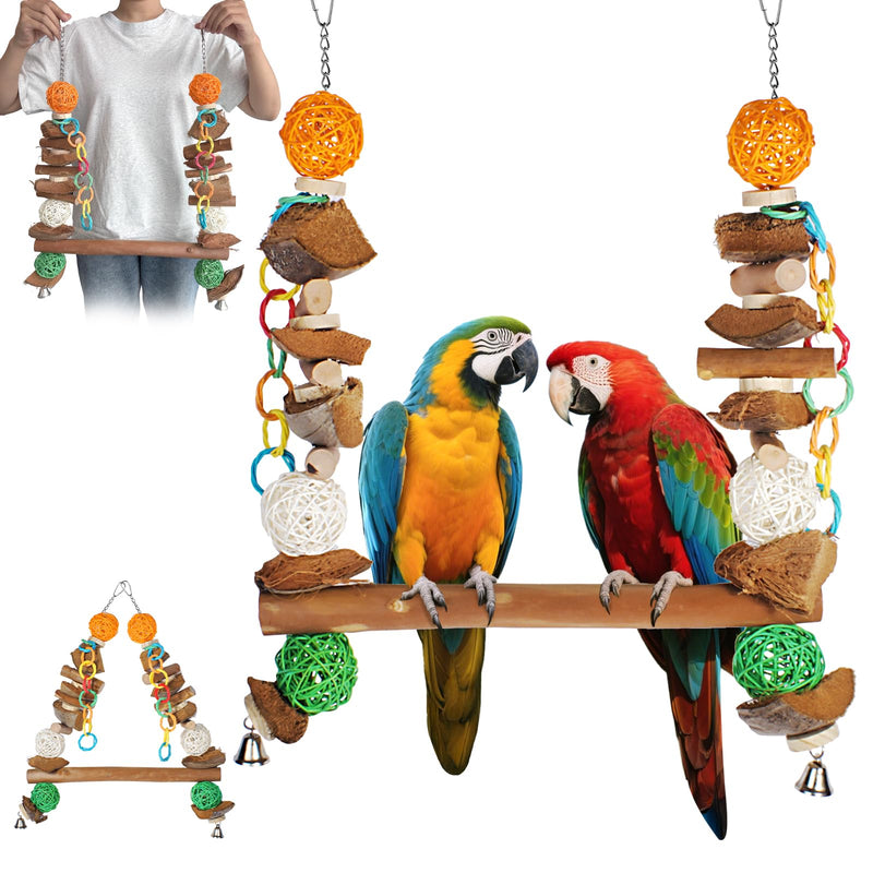 3-in-1 Parrot Toys Natural Coconut Fiber Parrot Hammock (Swing + Perch + Chew Toy) Natural Bird Perches for Medium Large Birds - 23" Bird Toys for Parrots Stand Bird Stand - PawsPlanet Australia