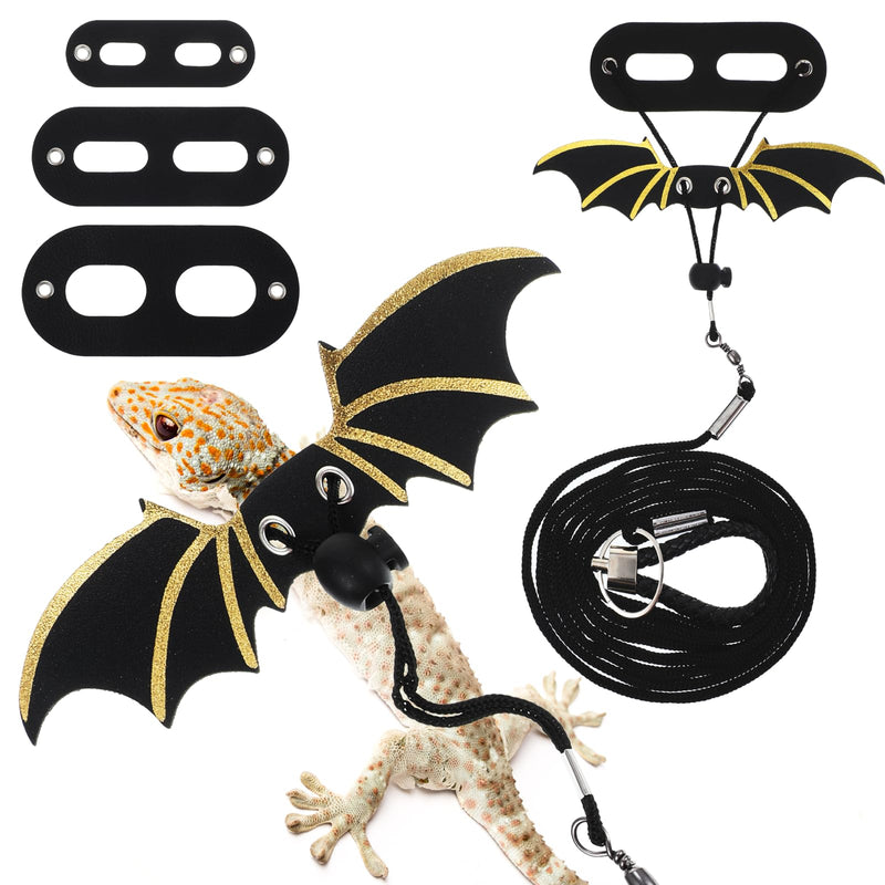 Bearded Dragon Leash and Harness Set, Adjustable Bearded Dragon Harness with 3 Size(S, M, L), Soft Lizard Reptile Leash with Gold Black Wing for BeardedDragon Lizard Reptiles - PawsPlanet Australia