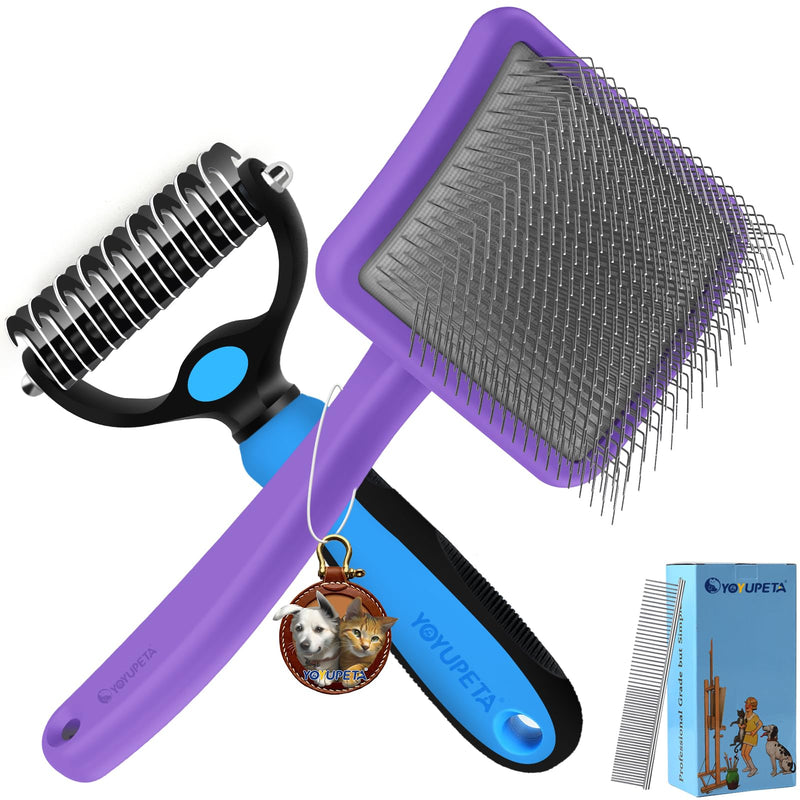 Large Slicker Brush for Dogs - 3PC Pet Grooming Kit - Undercoat Rake & Stainless Comb | Long Pins Remove Mats on Poodles, Golden, Labradoodles | Thick Coat Deshedder for Dogs, Cats, Purple - PawsPlanet Australia