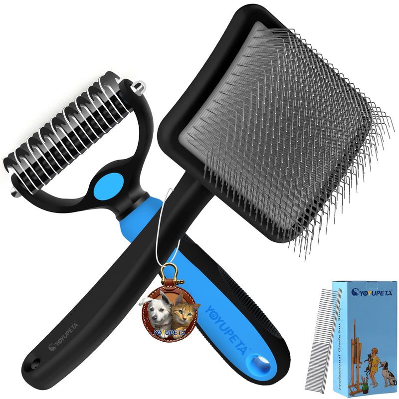 Large Slicker Brush for Dogs - 3PC Pet Grooming Kit - Undercoat Rake & Stainless Comb | Long Pins Remove Mats on Poodles, Golden, Labradoodles | Thick Coat Deshedder for Dogs, Cats, Black - PawsPlanet Australia
