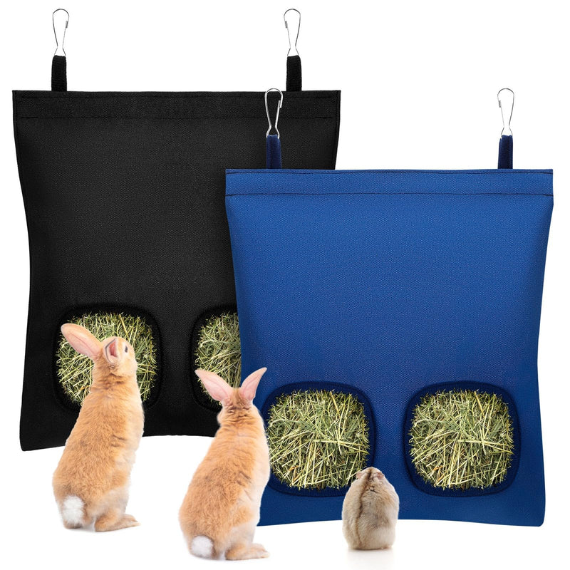 UPINS 2 Hay Bag for Rabbits 2-Hole Guinea Pig Hay Holder, Hay Feeder for Chinchillas Rabbits Hamsters Small Pets and Animals 28 x 25 cm Black Dark Blue - PawsPlanet Australia
