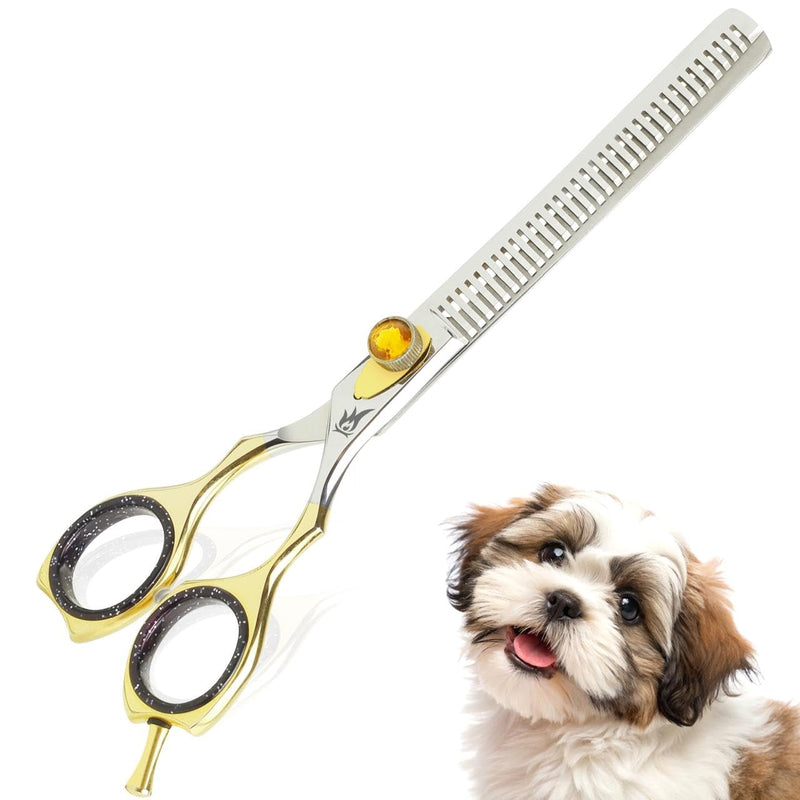Dog Grooming Scissors – 7.5” Thinning Shears with 34 Teeth, Chunkers for Dogs & Cats, Precision Cut with 440C Stainless Steel, Designed for Groomers and Pet Owners Golden/Polish Thinning Scissors - PawsPlanet Australia