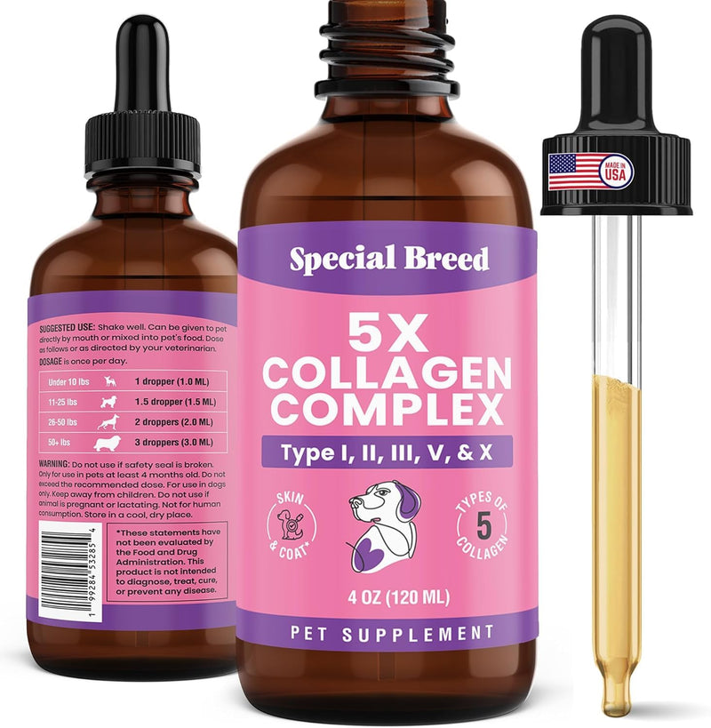 Premium Collagen for Dogs - Liquid Support for Joints, Skin, Coat, Bone, Immune System & HIPS - Collagen Supplement - Made in USA - 4oz 4 Ounce