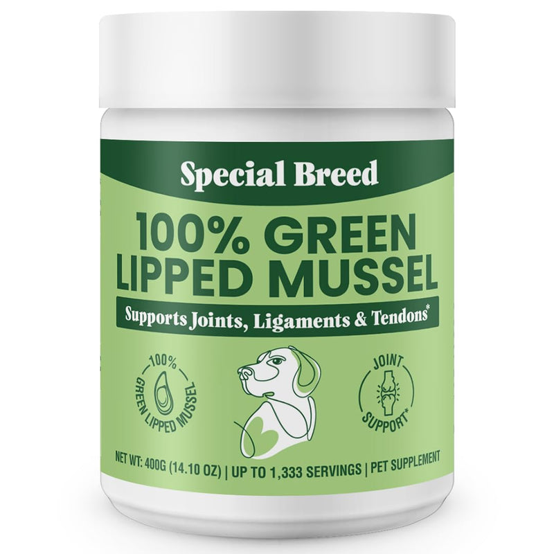 Special Breed Green Lipped Mussel Powder for Dogs & Cats - 100% New Zealand Green Lipped Mussels - Natural Hip & Joint Supplement for Joints, Tendons, Ligaments, Muscles - 400 Grams - 1,333 Servings