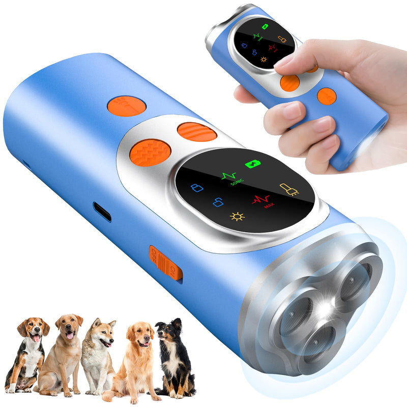 Dog Bark Deterrent Device - 3X Ultrasonic Anti Barking Device for Dogs, Safe & Effective to Stop Neighbor's Dog Barking, with LED Flashlight, Rechargeable, Indoor & Outdoor Dog Behavior Correct Blue - PawsPlanet Australia