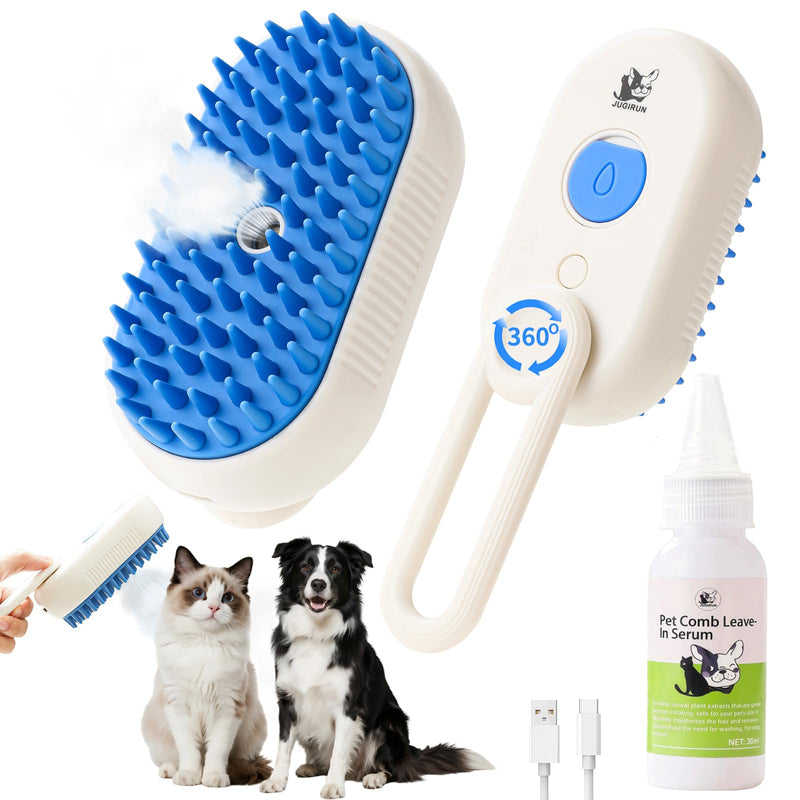 Cat Steam Brush for Shedding,4 in 1 Pet Steam Brush for Cats & Dogs,Deshedding,Massage,Cleaning & Anti-Static All In One,Suitable for Long & Short Haired Pets,Includes Waterless Shampoo,Blue Blue - PawsPlanet Australia