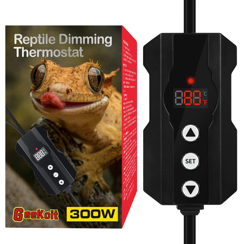 Reptile Dimming Thermostat, Temperature Controller, 300W, Extend Bulb Life, Ideal for Use with Heat Lamp, Digital Thermostat for Reptiles Tank, Designed Specifically for Light-Emitting Heater - PawsPlanet Australia