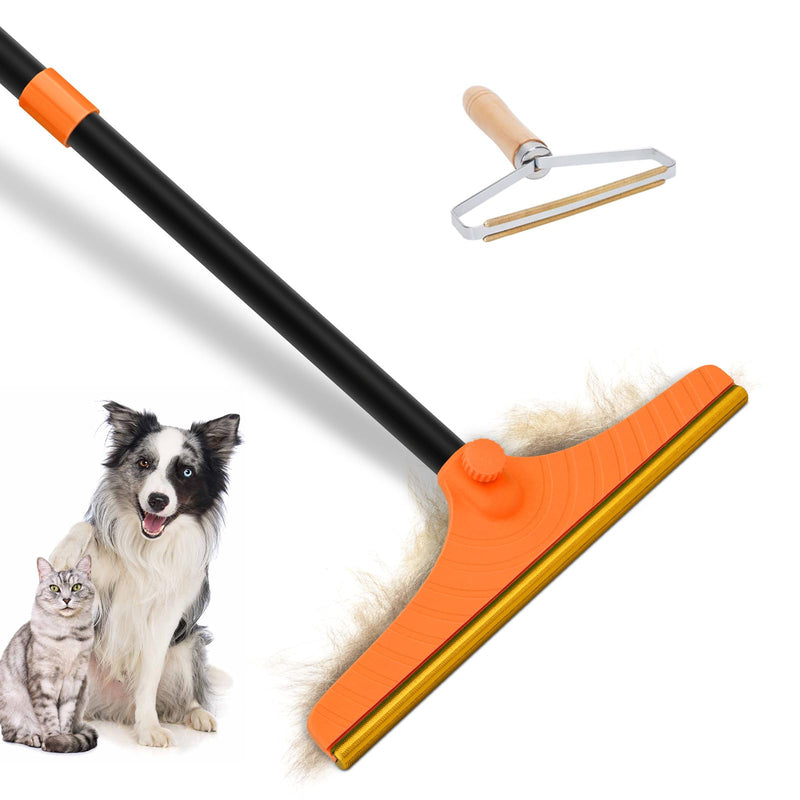 Carpet Rake for Pet Hair Removal - Reusable Pet Hair Remover, 60” Adjustable Long Handle Cat Dog Carpet Rake Scraper, Dog Hair Rake Brush for Rugs, Mats, Couch 60” Orange - PawsPlanet Australia